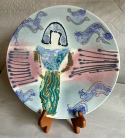 Handmade Decorative Abstract Pastel and Textured Pottery Plate