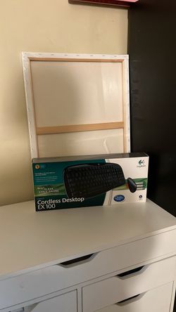NIB Logitech Cordless Desktop EX 100 Keyboard & Mouse + Stretched Canvas