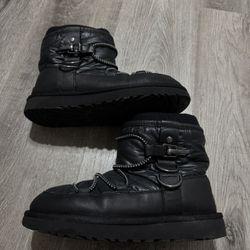 UGGS Puffer Boot BLACK LEATHER CLASSIC SHORT SNOW BOOTS SIZE 6 WOMEN