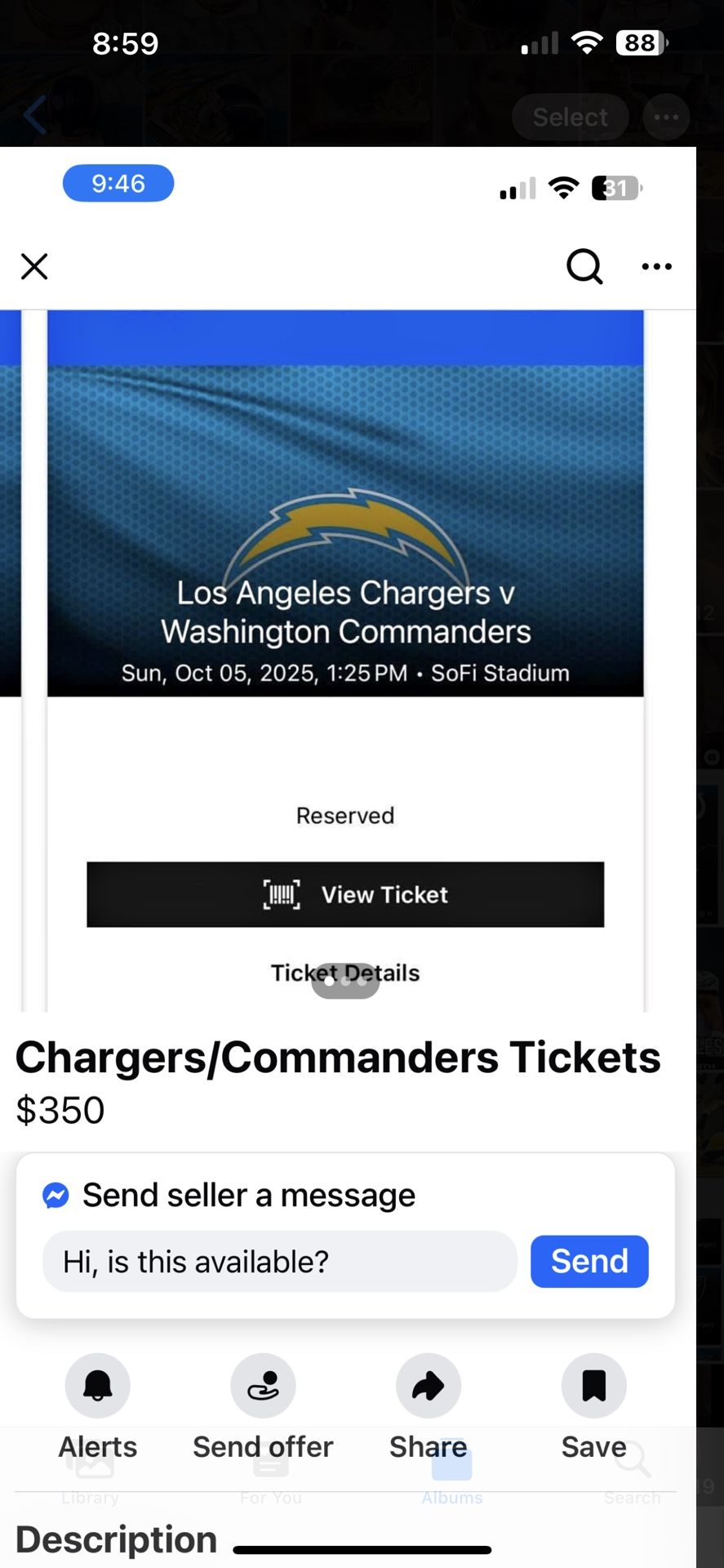 Los Ángeles Chargers Game 2 Tickets Please Message Me Only If You’re ready To Buy It Section 209 Row10 Seat 5 And 6