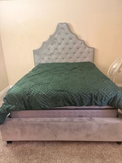 Grey Jeweled Queen Bed  and Box Spring