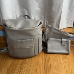 Fawn Design Grey Leather Diaper Bag