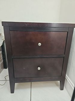 Dark Brown Wood 2-Drawer Nightstand. $35