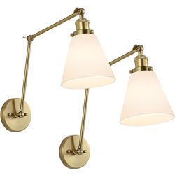 WINGBO Swing Arm Adjustable Wall Lamps Set of 2 Brass Hardwired 