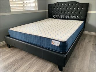 Full Black Crystal Button Bed With Orthopedic Mattress Included