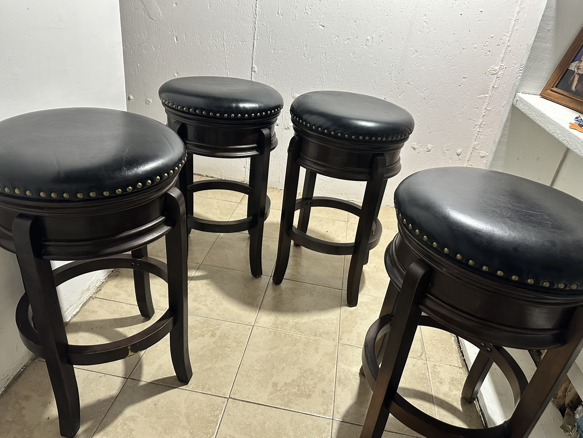 29” Swivel Leather and wood pub height Barstool with cushioned seat x4