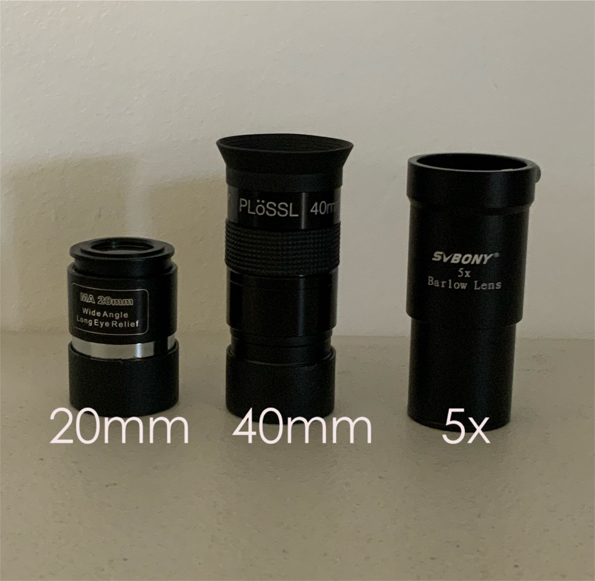 3 Telescope Lenses (20mm, 40mm, 5x Barlow) $30 All Together
