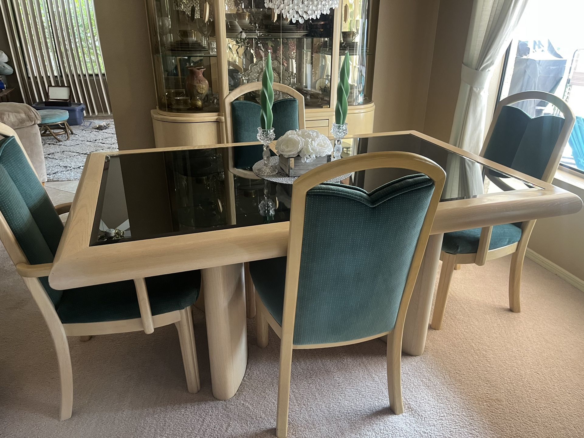 Wood/Glass Tables & Hutch