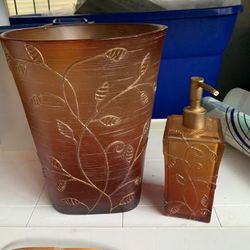 Ceramic Wastebasket And Soap Dispenser