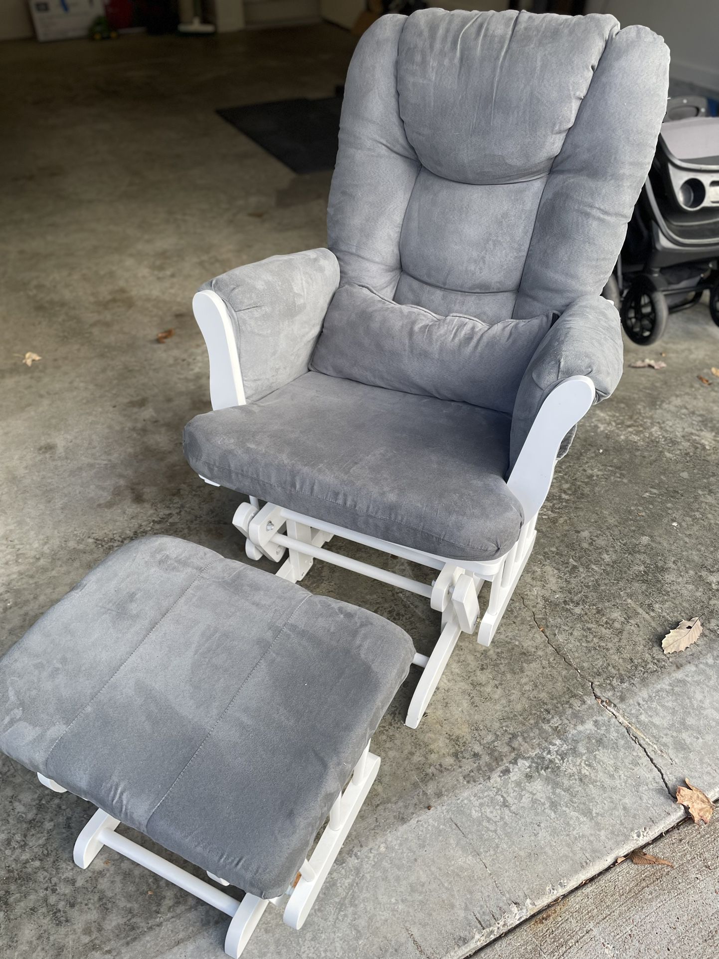 Glider Chair With Ottoman, Grey And White