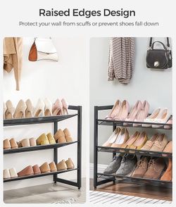 SONGMICS Metal Shoe Rack, 6-Tier Shoe Orgainzer, Holds 18-24 Pairs Set of 2, Stackable Shoe Shelf for Garage, Adjustable Flat or Angled Shelves, Charc