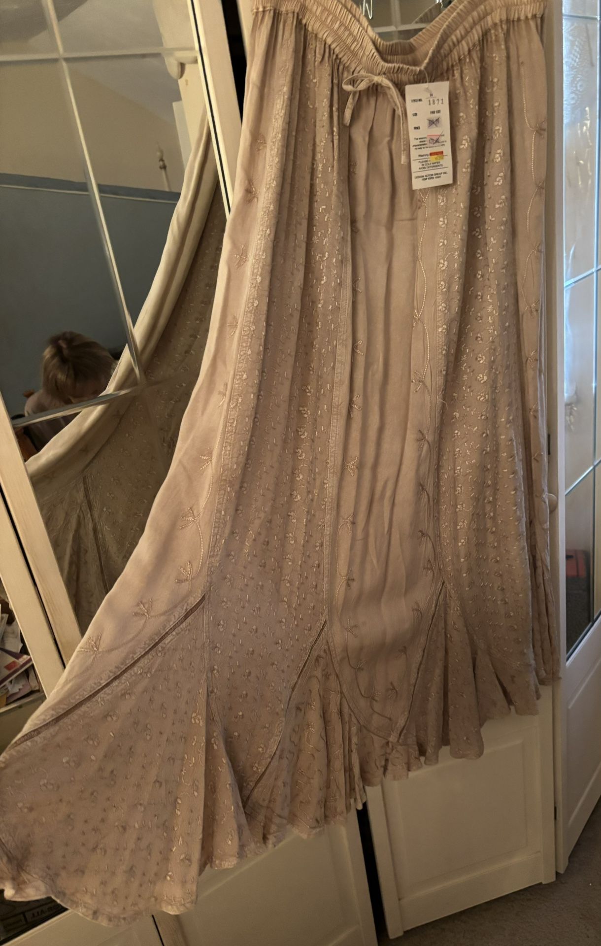 Sand, Embroidered Pattern, Elastic Waist with Draw String