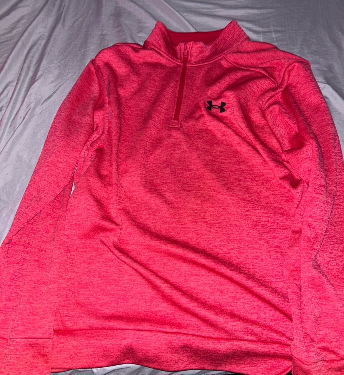 Red Under Armour quarter zip sweatshirt #activewear  bright red, quarter zip, athletic, moisture-wicking, training, stretchy fabric, sporty fit, perfo