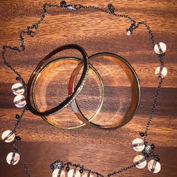 Designer J. Crew Lot 3 bracelets, 1 necklace glass “pools of light” style