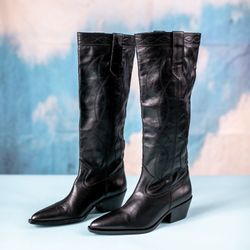 Size 6 Real black  Leather Zara Cowboy Boots 