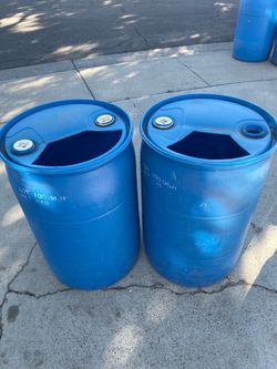 Blue Plastic 55-Gallon Barrels
