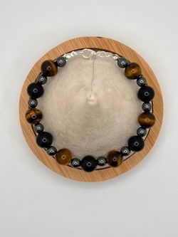 Mens Bracelet - Tiger Eyes & Black Agate - 8 inches