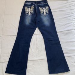 Flare jeans dark wash with rhinestones design