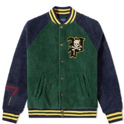 POLO RALPH LAUREN HEAVY FLEECE SHERPA Skull Crossbones VARSITY JACKET Size XL