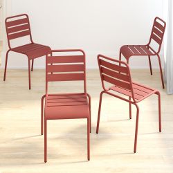 Novogratz Poolside Gossip, June Stacking Dining Chairs, 4 Pack, Persimmon Red - 
