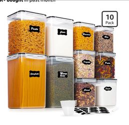 Vtopmart 10 PCS Flour and Sugar Storage Container, Large Airtight Food Canisters with Lids for Kitchen, Pantry Organization, BPA Free, Black