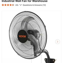 VEVOR Wall Mount Fan 18in. 3-speed 4000 CFM Oscillating Industrial Wall Fan New $39