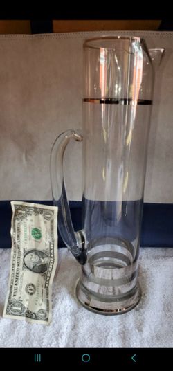 Vintage Silver Band Glass Cocktail Pitcher & dozens more items posted here