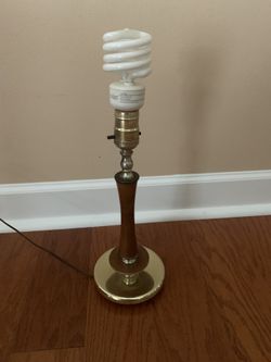 Mid-Century Wood & Brass Base Lamp