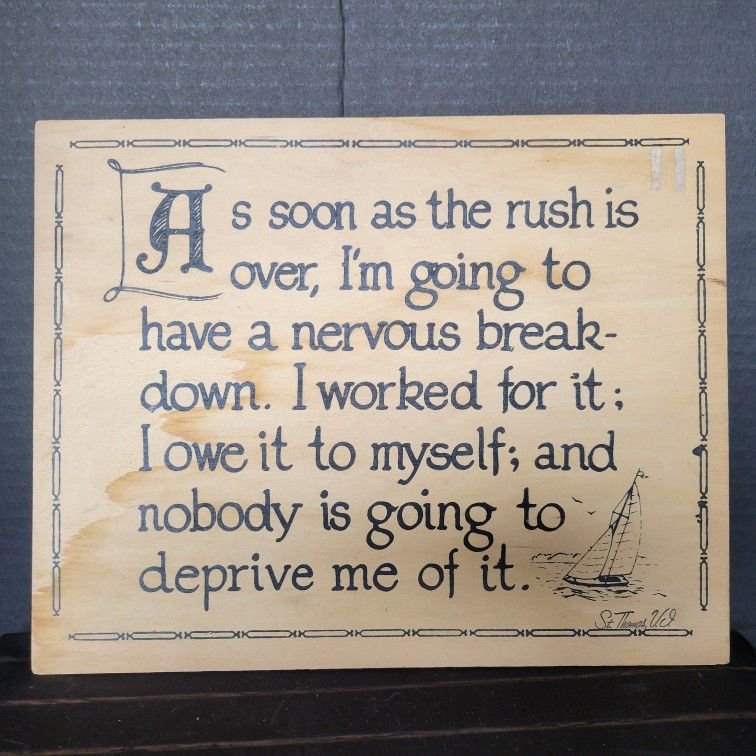 Vintage Wooden MCM Comical Sign Souvenir From St. Thomas 9.5"x12"