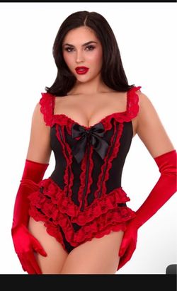 Leg Avenue Womens Boned Ruffle Bodysuit With Bow Accent