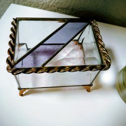 Victorian Beveled Glass Footed Jewelry Box 