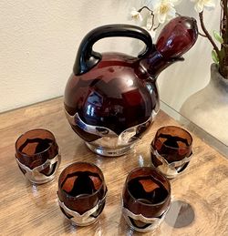 Vintage Art Deco 1930s Krome Kraft Decanter And Shot Glasses