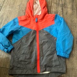 Grey and blue lightweight raincoat with hood 3T