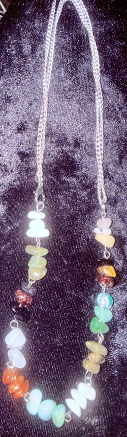 Multi color glass mineral bead necklace