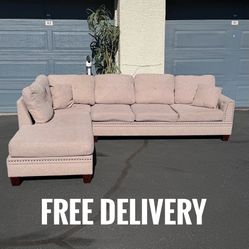 Modern Studded Beige Sectional Couch (FREE DELIVERY)