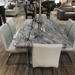 Marble Designed Dining Set With Metal Legs‼️ Same Day Delivery 🚚 