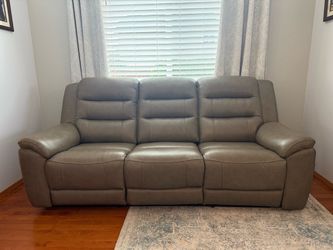 Taupe Leather Power Recliner Sofa