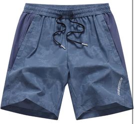 Navy blue xl size Men'sQuick-Dry Athletic Basketball Shorts Camouflage Breathable Mesh Fabric Drawstring Waistband Summer Training Style