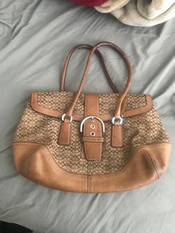 Vintage coach signature brown tan large soho satchel top handle bag