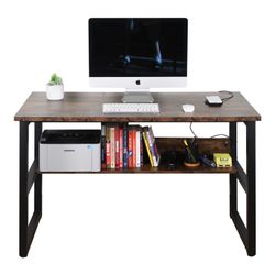 Computer Study Desk with Storage Shelf-Vintage Brown