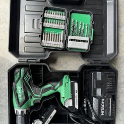 Hitachi 18v Drill w/2 Batteries, a charger and bits