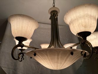 Unique  Gold Sheep’s Head Medallion Chandelier 9  light with Alabaster pieces