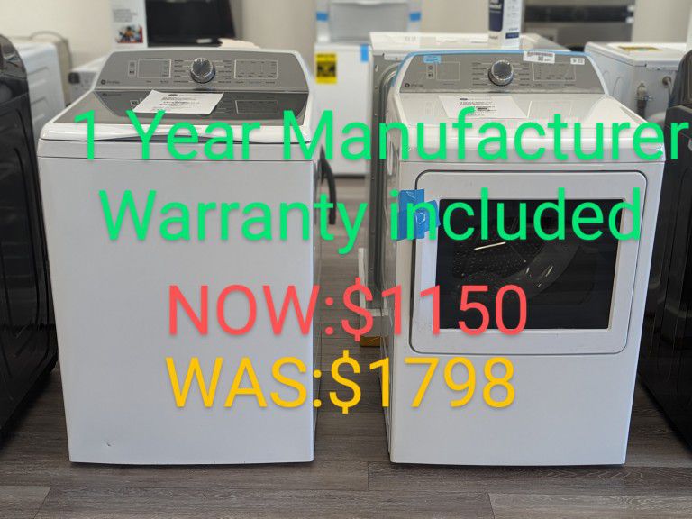 5.0cu Top Load Washer with Microban Technology and 7.4cu Electric Dryer with Sensor Dry and Sanitize Cycle. 1 Year Manufacturer Warranty Included 