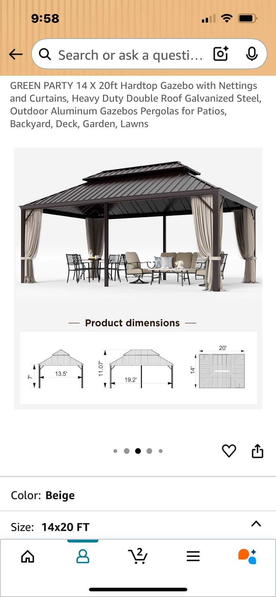 NEW GREEN PARTY 14 X 20ft Hardtop Gazebo 
