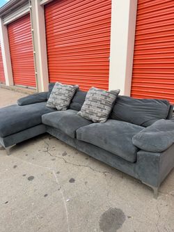 FREE DELIVERY - Aesthetic Blue Velvet-Like Sectional Sofa Couch