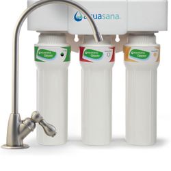 Aquasana Under Sink Water Filter System - Reduces PFAS, Lead, & Chlorine in Drinking Water - Under Counter Claryum Filtration for Kitchen - 3-Stage Ma