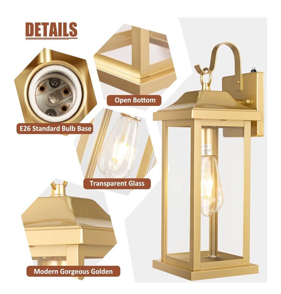 Roravilia Gold Outdoor Sconces. 2 Pack 
