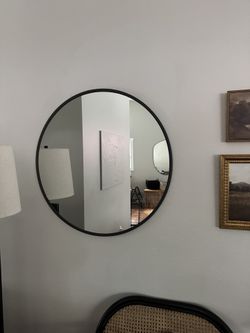 28" Round Wall Mirror - Black Steel Frame, Wall Mount