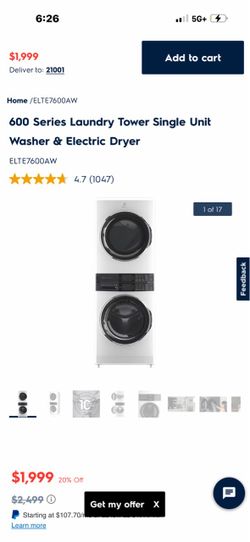 Electrolux 600 Series Laundry Tower Washer & Dryer