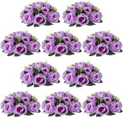 NUPTIO Artificial Flower Centrepieces for Tables - 10 Pcs Lilac Fake Flowers Roses Balls 9.5in Diameter - Silk Faux Rose Arrangement for Wedding Party